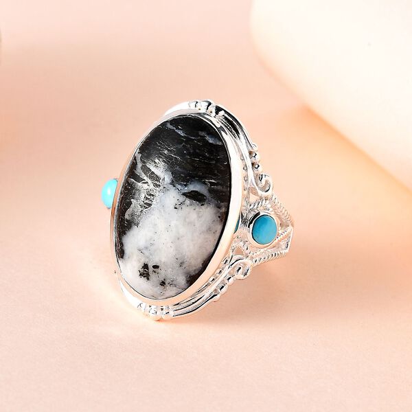 Weißer Büffel und Sleeping Beauty Türkis-Ring - 12,84 ct. image number 1