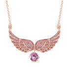 Engelsflügel-Halskette mit Rosanem Zirkonia und Kristall, ca. 52 cm + 5 cm Extender, rosefarben