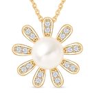 Weißer Süßwasserperlen- und weißer künstlicher Diamant-Anhänger mit Kette, 45 cm, Messing