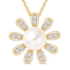 Weißer Süßwasserperlen und Zirkonia-Anhänger mit 45cm Kette - 6 ct.