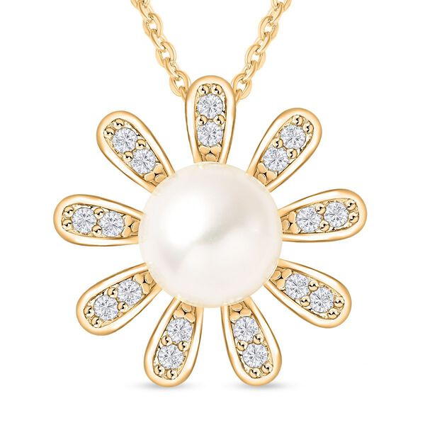 Weißer Süßwasserperlen und Zirkonia-Anhänger mit 45cm Kette - 6 ct. image number 0