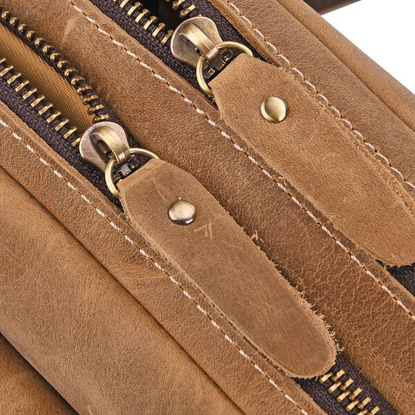 Echtleder-Crossbody-Tasche mit Überschlag und Mehrfachfächern, 25x8x18 cm, Khaki image number 6