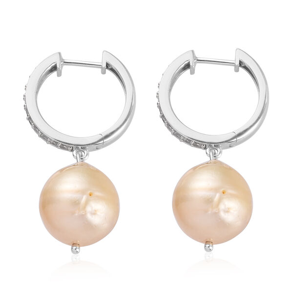 Goldener Südsee Perlen- und Zirkon-Ohrringe, 925 Silber platiniert ca. 1,00 ct image number 4