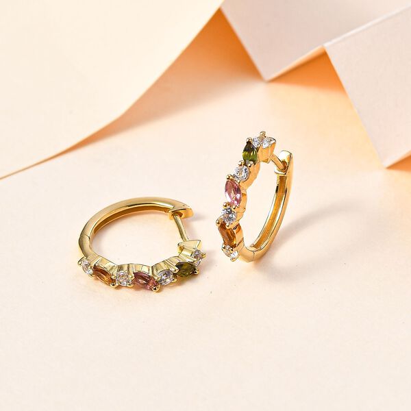 AA Mehrfarbig-Turmalin, Wei&szlig;er Zirkon Ohrringe 925 Silber 750 Gelbgold Vermeil ca. 1,06 ct. image number 2