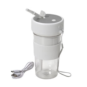 Tragbarer Entsafter mit Strohhalm und Deckel, 17,4x8,8 cm, 350ml , Weiß