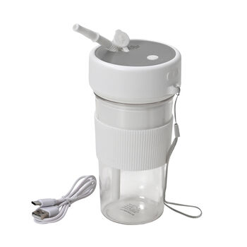 Tragbarer Entsafter mit Strohhalm und Deckel, 17,4x8,8 cm, 350ml , Wei&szlig;