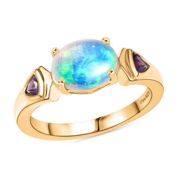 D'Joy AA Nat&uuml;rlicher, &auml;thiopischer Welo Opal, Afrikanischer Amethyst Ring 925 Silber 750 Gelb Vergoldet (Gr&ouml;&szlig;e 17.00) ca. 1.31 ct image number 4
