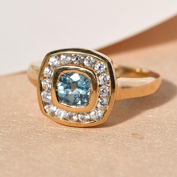 Kambodschanischer blauer Zirkon und Weißer Zirkon Ring 925 Silber vergoldet image number 2