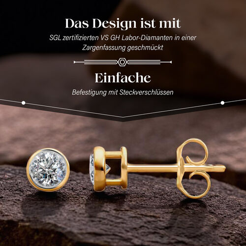 LUXURIANT DIAMOND- SGL zertifizierte VS-GH Labor Diamant Ohrringe, 925 Silber vergoldet - 0,50 ct. image number 8