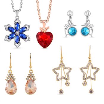 5er-Schmuckset - Glanzvolles Design, Mehrfarbiger Kristall, Eisen