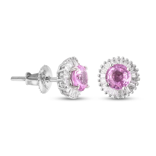 RHAPSODY rosa Saphir und Diamant Halo-Ohrstecker in Platin image number 3