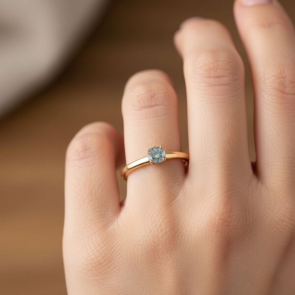 D'Joy blauer Moissanit Ring, 925 Silber vergoldet - 0,30 ct. image number 3