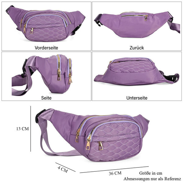 Multifunktionale RFID-gesch&uuml;tzte Nylon G&uuml;rteltasche mit Schnellverschluss, 36x4x13cm, Lila image number 5