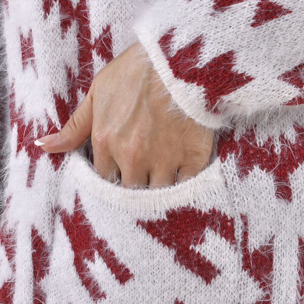 TAMSY - Kuschelweicher, langer Cardigan mit Kapuze und Taschen, 110x82cm, rot wei&szlig; image number 7