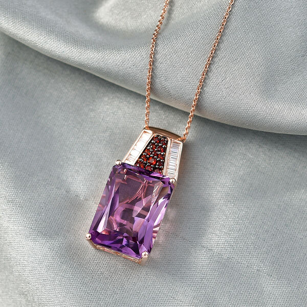 D'Joy Rose De France Amethyst, Moissanit und Mosambik Granat Ring und Anh&auml;nger mit 50cm Kette image number 2