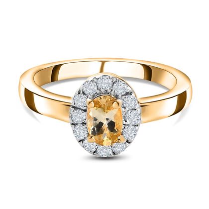 AA Nat&uuml;rlicher goldener Tansanit, Wei&szlig;er Zirkon Ring, 925 Silber Gelbgold Vermeil (Gr&ouml;&szlig;e 20.00) ca. 0.74 ct