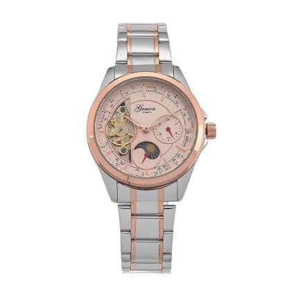 GENOA TIME V2 - Automatik-Armbanduhr, Mechanisches Uhrwerk, Edelstahlarmband, bicolor, Ros&eacute;farbenes Zifferblatt