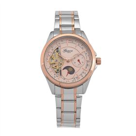 GENOA TIME V2 - Automatik-Armbanduhr, Mechanisches Uhrwerk, Edelstahlarmband, bicolor, Roséfarbenes Zifferblatt