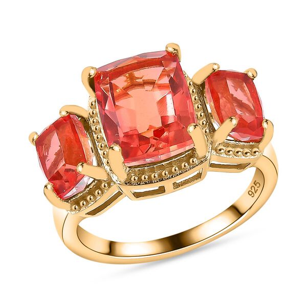 Padparadscha Quarz Triplette Ring 925 Silber 750 Gelbgold Vermeil (Gr&ouml;&szlig;e 17.00) ca. 5,83 ct image number 4
