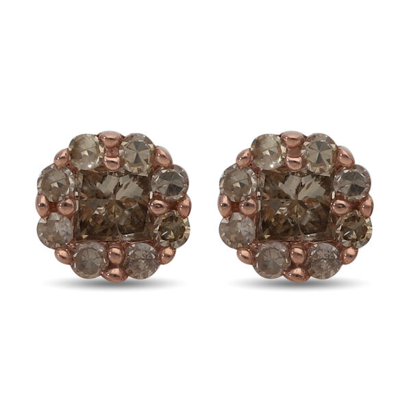 Natürliche Champagner-Diamant I2-I3 Ohrstecker in 375 Roségold image number 2