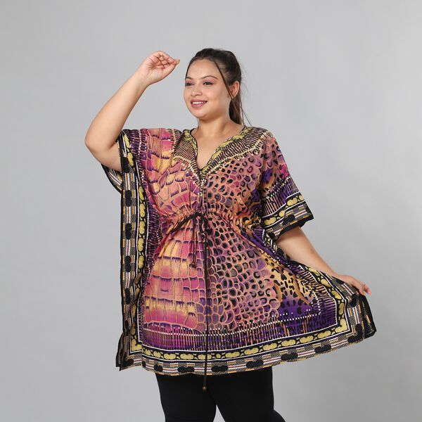 V-Ausschnitt bedruckter Kaftan, Einheitsgr&ouml;&szlig;e Lila image number 4