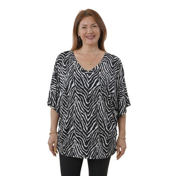 TAMSY - Drapiertes Strick-Top mit V-Ausschnitt, One Size, Zebra Schwarz/wei&szlig;