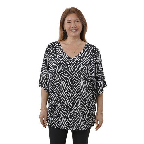 TAMSY - Drapiertes Strick-Top mit V-Ausschnitt, One Size, Zebra Schwarz/weiß image number 0