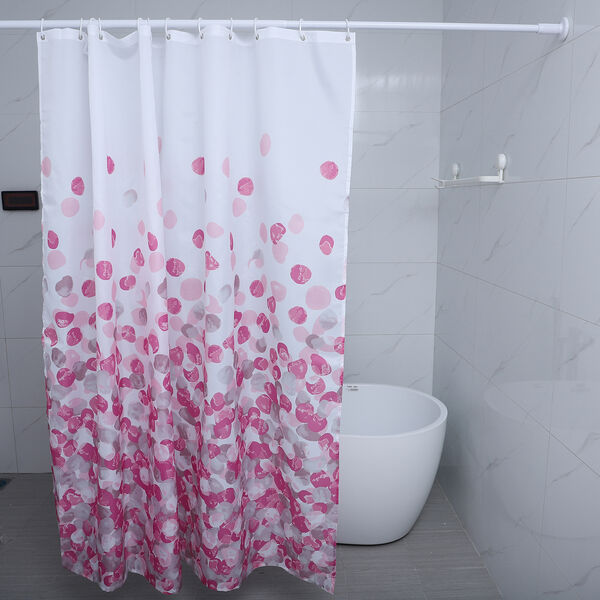 Duschvorhang mit 12 Haken und Blattmuster, 180x180 cm, Rosa und Weiß image number 2