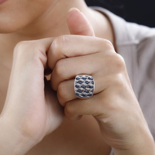 GP Royal Art Deco Kollektion - Wei&szlig;er und blauer Diamant und Kanchanaburi blauer Saphir-Ring - 0,52 ct. image number 3