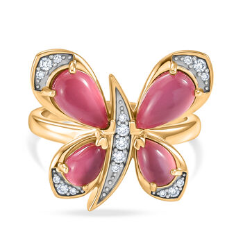 D'Joy Flamingo Mondstein Ring 925 Silber 750 Gelbgold vermeil (Gr&ouml;&szlig;e 17.00) ca. 3,08 ct
