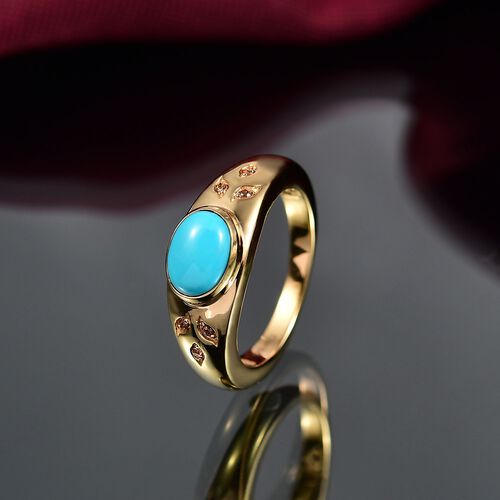 D'Joy AA Sleeping Beauty Türkis, Kaffee Zirkon Ring 925 Silber 750 Gelbgold Vermeil (Größe 16.00) ca. 1,07 ct image number 1