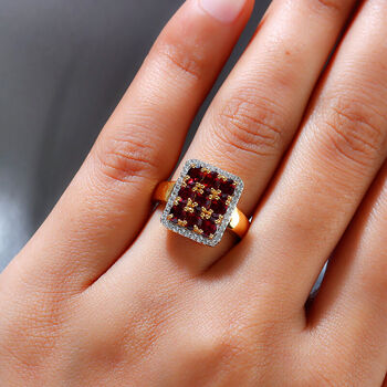 Anthill Granat und Zirkon-Ring, 925 Silber Gelbgold Vermeil  ca. 2,33 ct