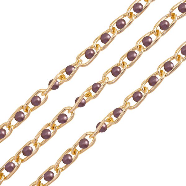 Modischer Kettengürtel, Aluminium + Kunststoff-Zierperlen, Gesamtlänge 115cm (65+50), 30g, gewebt, braun image number 2