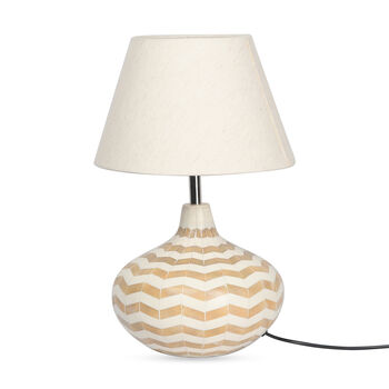 NAKKASHI - handgefertigte Tischlampe mit Zick-Zack Einlegearbeiten, Elfenbeinfarben