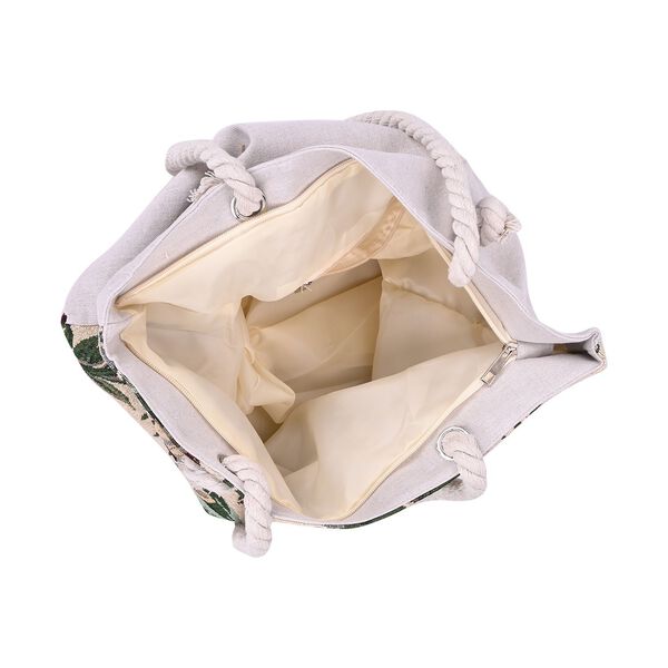 Jacquardgewebte Tasche aus Jute mit Futter, Reißverschluss und verstellbarer Kordel Riemen, 42x37x34 cm, Affenmuster image number 5