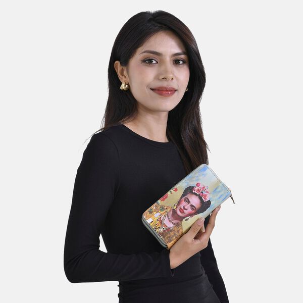 Frieda Kahlo Brieftasche mit doppeltem Rei&szlig;verschluss, mit mehreren Kartenf&auml;chern und RFID-Schutz, 19x10x4 cm, Beige image number 8