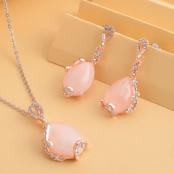 2er-Set Rosenquarz-Ohrringe und Anhänger mit Kette, ca. 14,00 ct image number 2