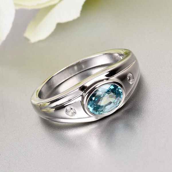 Kambodschanischer blauer Zirkon und weißer Zirkon Solitär Ring  925 Silber Platin-Überzug image number 2