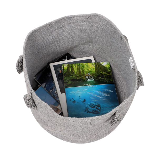 Aufbewahrungskorb aus 100 % Baumwolle mit Quasten, 45x45x30 cm, Grau image number 4