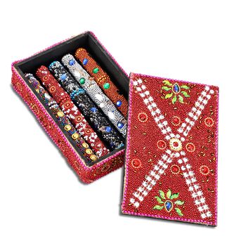 Perlen-Box mit 5 Kugelschreibern (12cm) Geschenkset, 8,5x13,5x3 cm, Rot