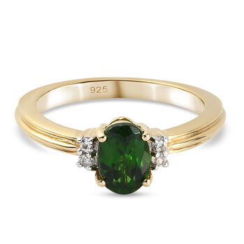 Nat&uuml;rlicher Chromdiopsid und Zirkon Ring 925 Silber vergoldet (Gr&ouml;&szlig;e 19.00) ca. 0,85 ct