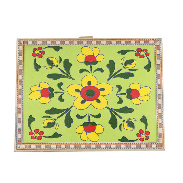 Handbemalte Aufbewahrungsbox aus Kiefernholz, 22x16x5 cm, Blumenmuster, Gr&uuml;n image number 6