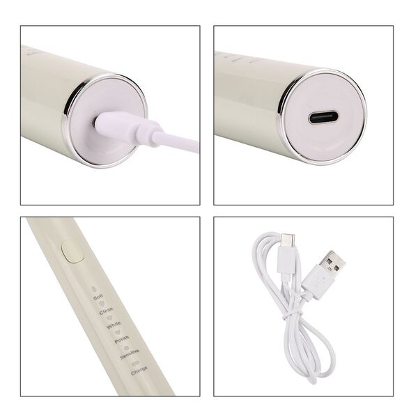 Sonic elektrische Zahnbürste mit 3 Zahnbürstenköpfen und 1 Silikon-Zungenbürstenkopf, 24,5x2,5cm, grün image number 4