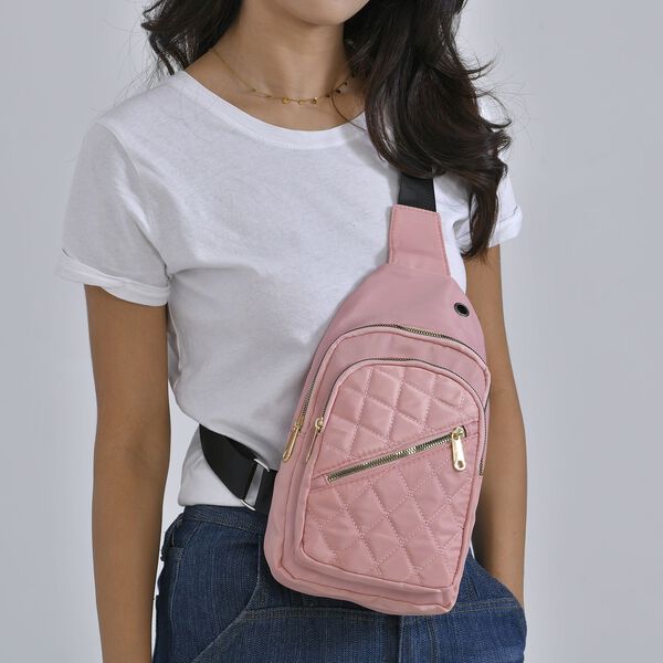 Stepp-Slingtasche mit RFID-Schutz und Kopfhöreröffnung, Größe: 17x7,5x30cm, Lachsfarben image number 10