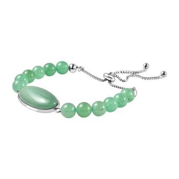 Gr&uuml;nes Aventurin Flexibles Bolo-Armband, ca. 15-22 cm, Edelstahl ca. 70.00 ct