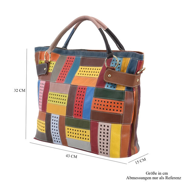 Chaos by Elsie: Patchwork Schultertasche aus 100% echtem Leder mit RFID Schutz, Gr&ouml;&szlig;e 43x15x32 cm, Mehrfarbig image number 7