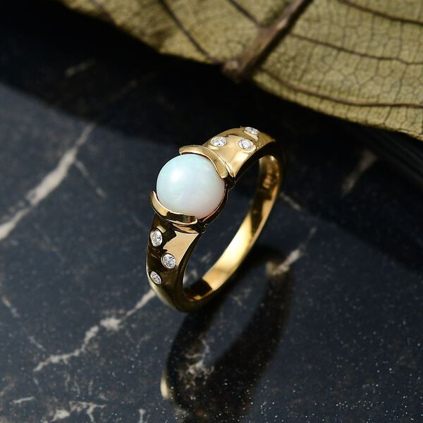 D'Joy AA Nat&uuml;rlicher, &auml;thiopischer Welo Opal, Moissanit Ring 925 Silber 750 Gelb Vergoldet (Gr&ouml;&szlig;e 17.00) ca. 1.01 ct image number 2