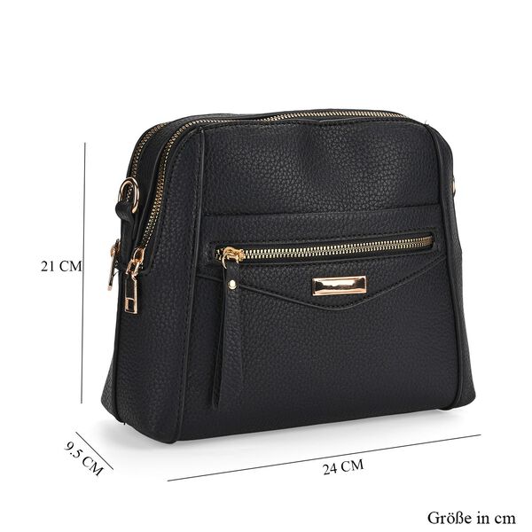 Crossbody-Tasche mit mehreren Reißverschlussfächern und abnehmbarem Gurt, 25x9x18cm, Schwarz image number 7