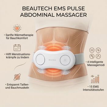 BEAUTECH Bauchmassageger&auml;t, EMS, 4 Modi, wiederaufladbar, 23x10x5cm, Wei&szlig;
