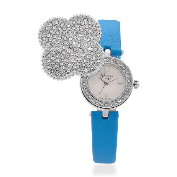 2 in 1 GENOA Japan Uhrwerk, wei&szlig;em Kristall und Lederband-Armreif, schwarz